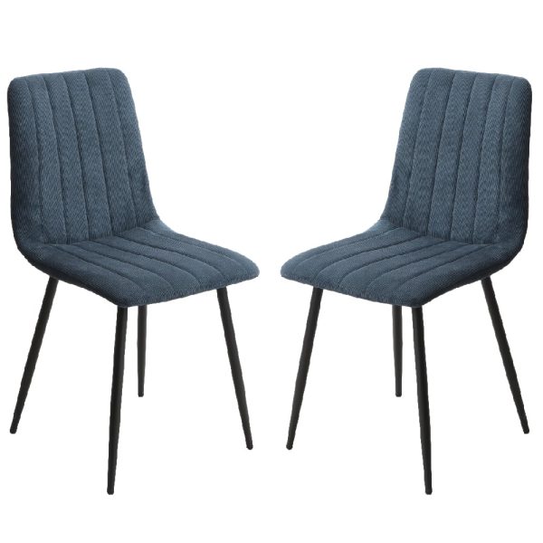 Arta Straight Stitch Blue Fabric Dining Chairs In Pair | Bed Sava