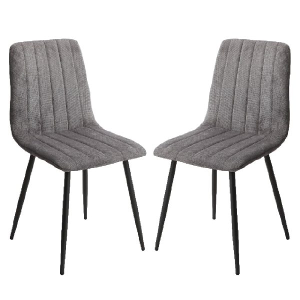 Arta Straight Stitch Dark Grey Fabric Dining Chairs In Pair | Bed Sava