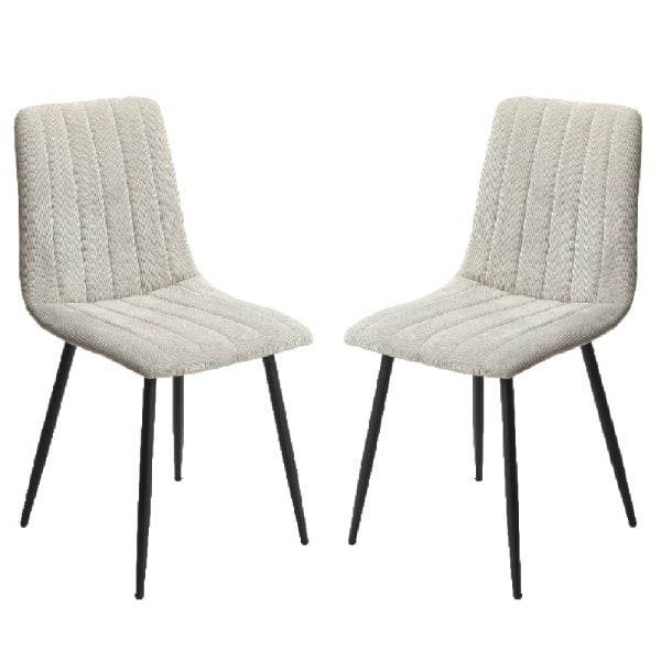 Arta Straight Stitch Light Grey Fabric Dining Chairs In Pair | Bed Sava