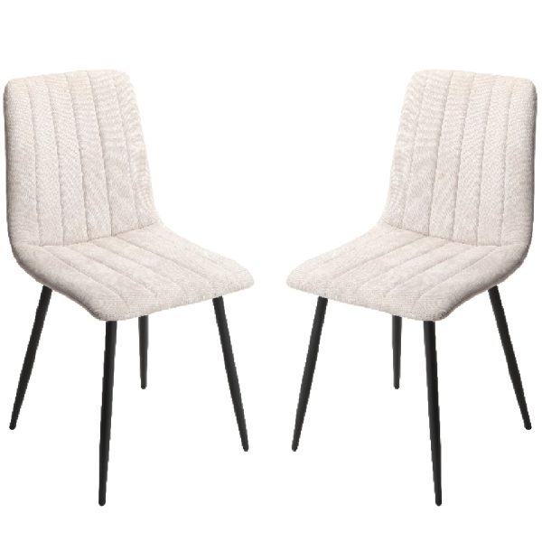 Arta Straight Stitch Natural Fabric Dining Chairs In Pair | Bed Sava