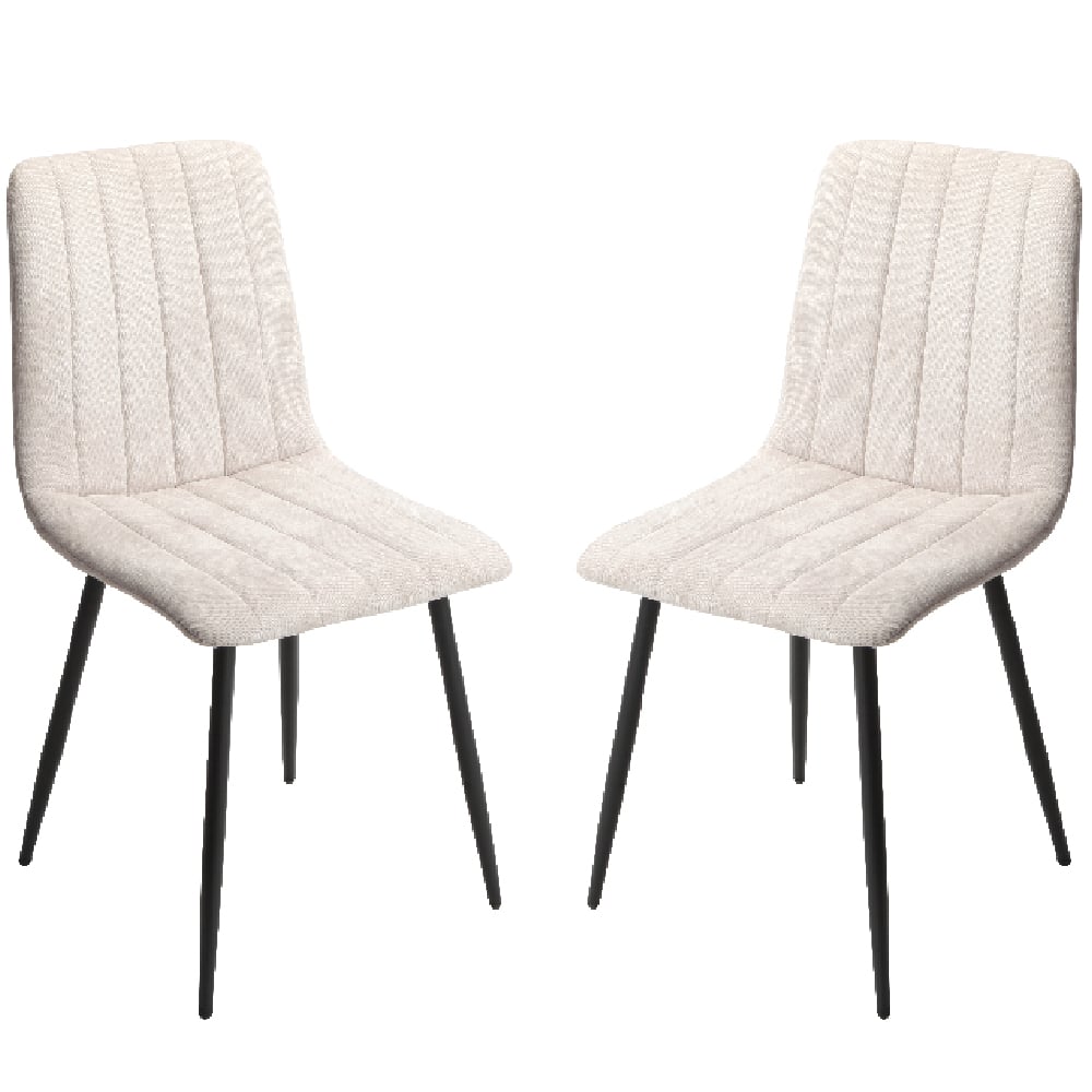 Arta Straight Stitch Natural Fabric Dining Chairs In Pair