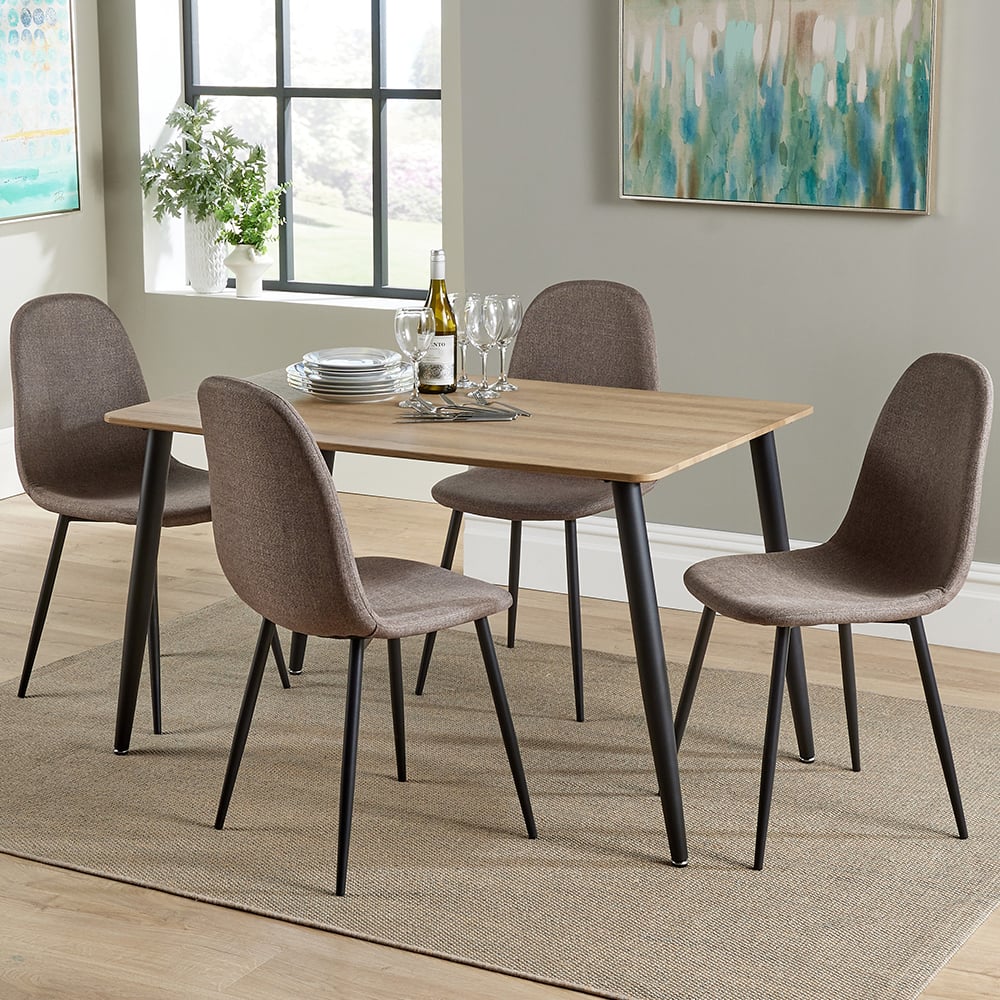 Arta Wooden Dining Table With 4 Brown Chairs In Oak