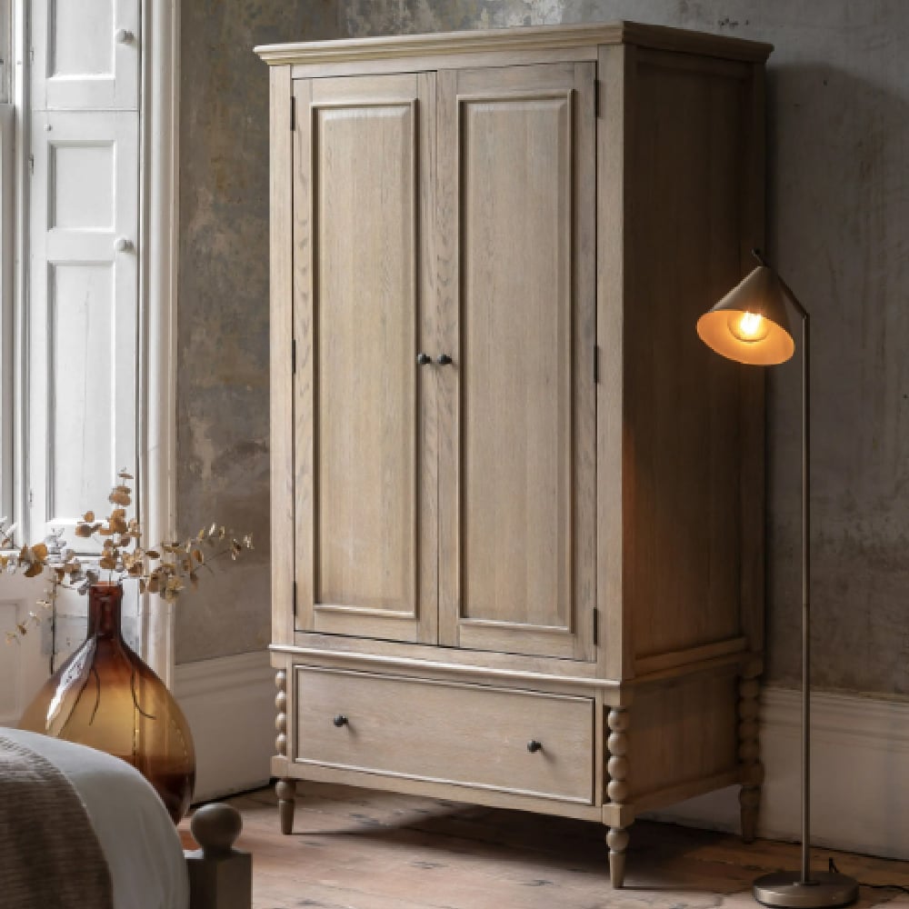 Arta Wooden Wardrobe With 2 Doors 1 Drawer In Natural
