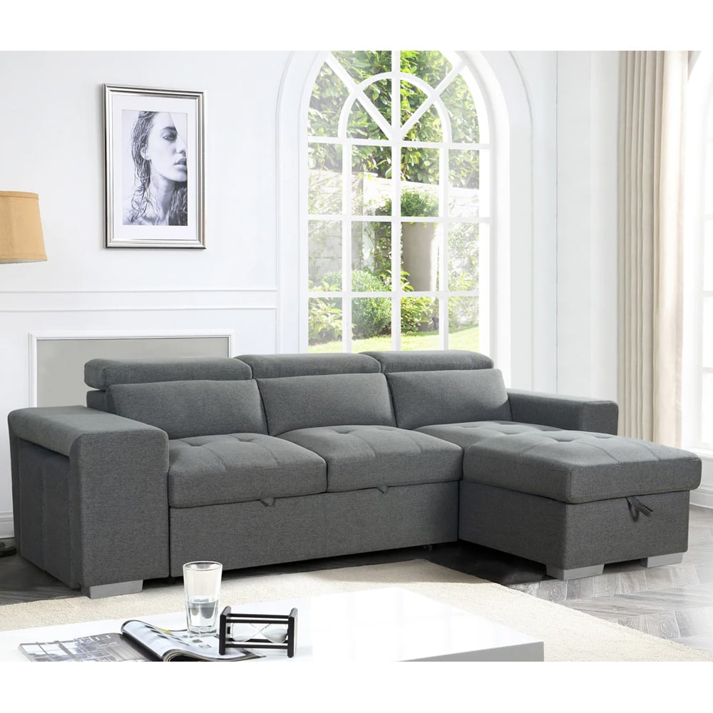 Arthur Fabric Corner Sofa Bed In Grey