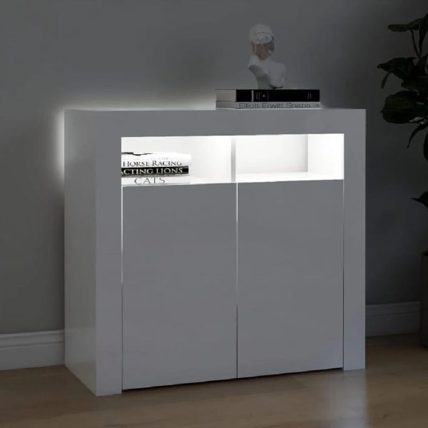 Aurther High Gloss Storage Cabinet In White With LED Lights | Bed Sava