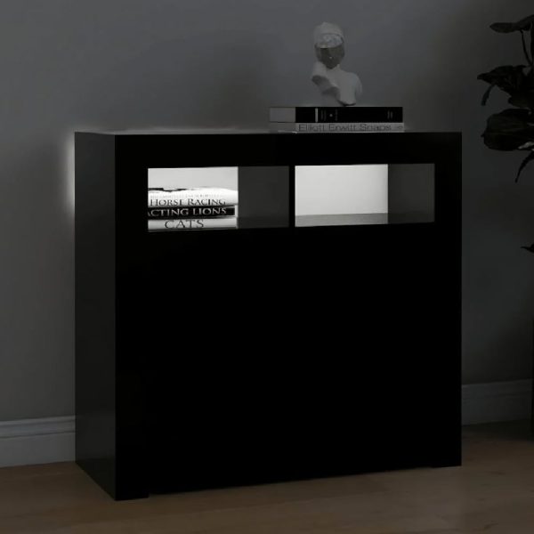 Aurther Wooden Storage Cabinet In Black With LED Lights | Bed Sava
