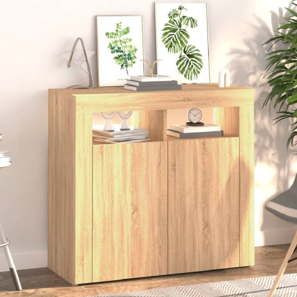 Aurther Wooden Storage Cabinet In Sonoma Oak With LED Lights | Bed Sava