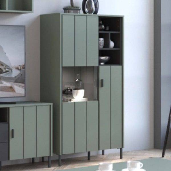 Arthur Wooden Display Cabinet With 3 Doors In Green Grey | Bed Sava