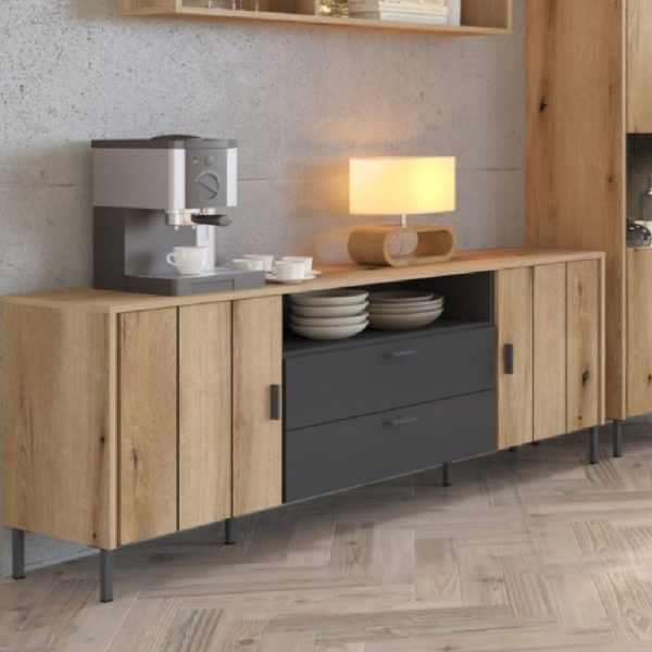 Arthur Wooden Large TV Stand With 2 Doors 2 Drawers In Grey Oak | Bed Sava
