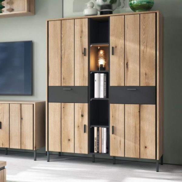Arthur Wooden Wardrobe With 4 Doors 2 Drawers In Grey Oak | Bed Sava