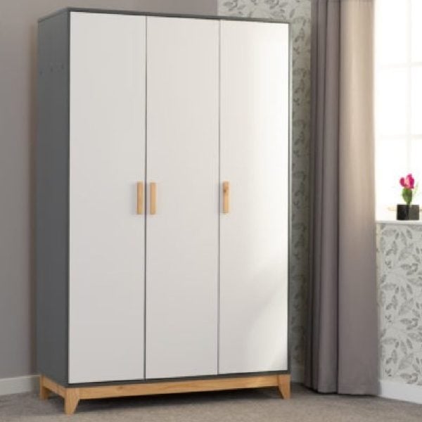 Arthur Wooden Wardrobe With 3 Doors In White And Grey | Bed Sava