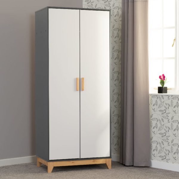 Arthur Wooden Wardrobe With 2 Doors In White And Grey | Bed Sava