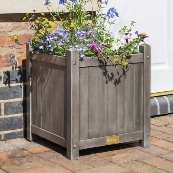 Arundel Wooden Square Garden Planter In Grey | Bed Sava