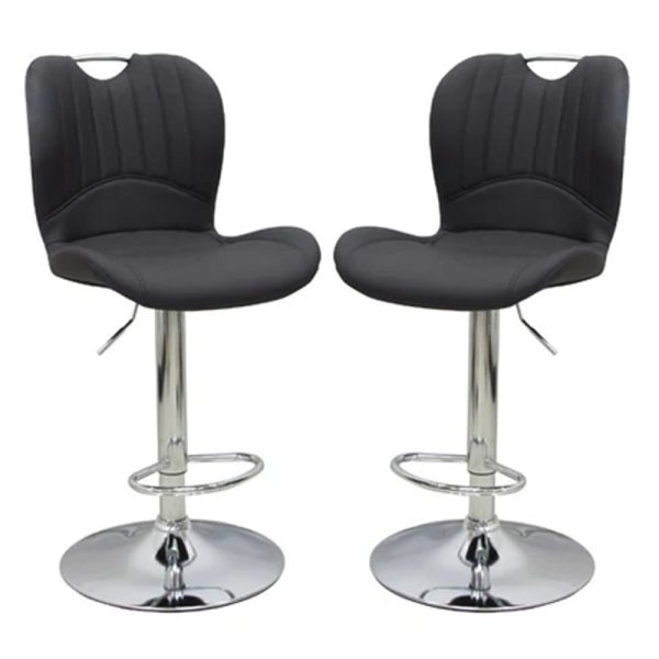 Arcadia Adjustable Black Faux Leather Bar Stools In Pair | Bed Sava