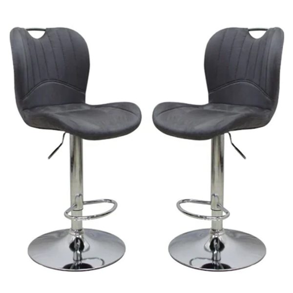 Arcadia Adjustable Grey Plush Velvet Bar Stools In Pair | Bed Sava