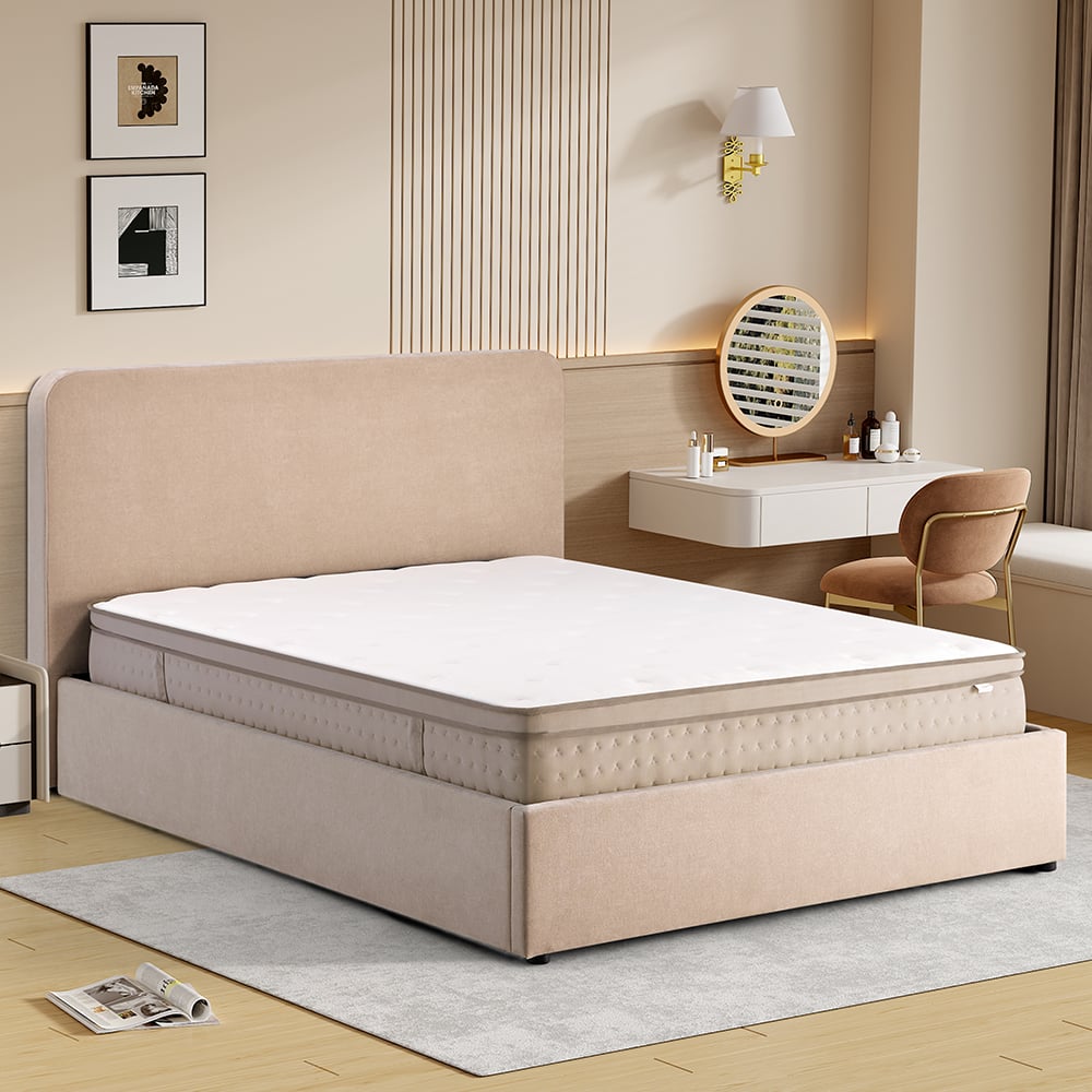 Ascot Fabric Ottoman Storage King Size Bed In Stone