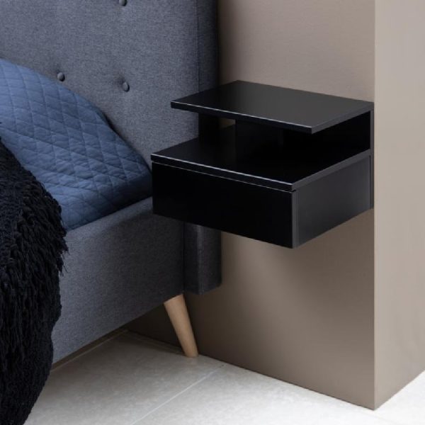 Ashanti Wall Hung Wooden Bedside Cabinet In Black | Bed Sava