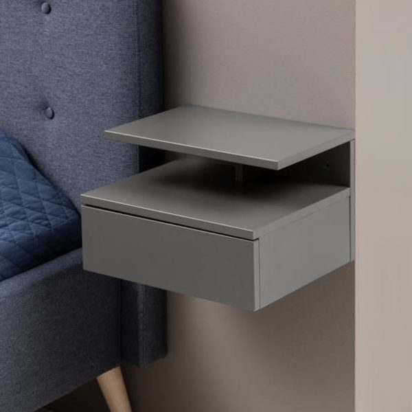 Ashanti Wall Hung Wooden Bedside Cabinet In Grey | Bed Sava