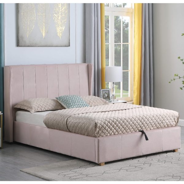 Ashburton Velvet Storage Ottoman Double Bed In Pink | Bed Sava