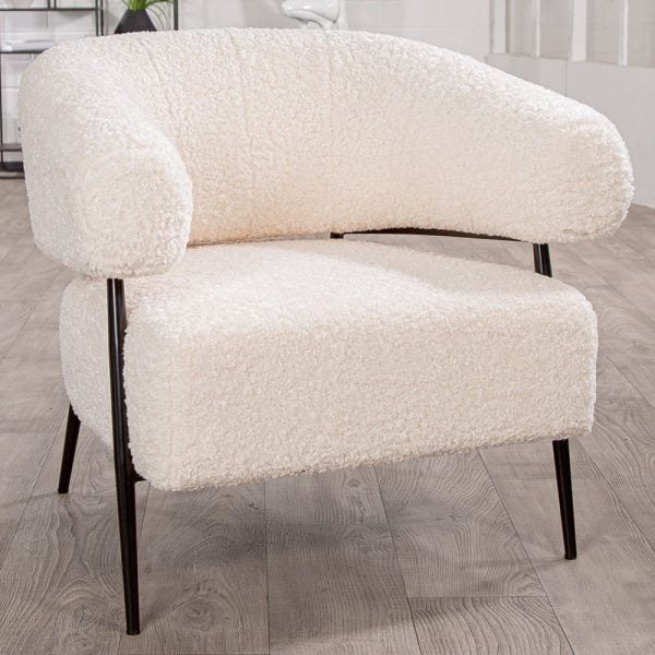 Ashland Fabric Armchair With Black Frame In White | Bed Sava