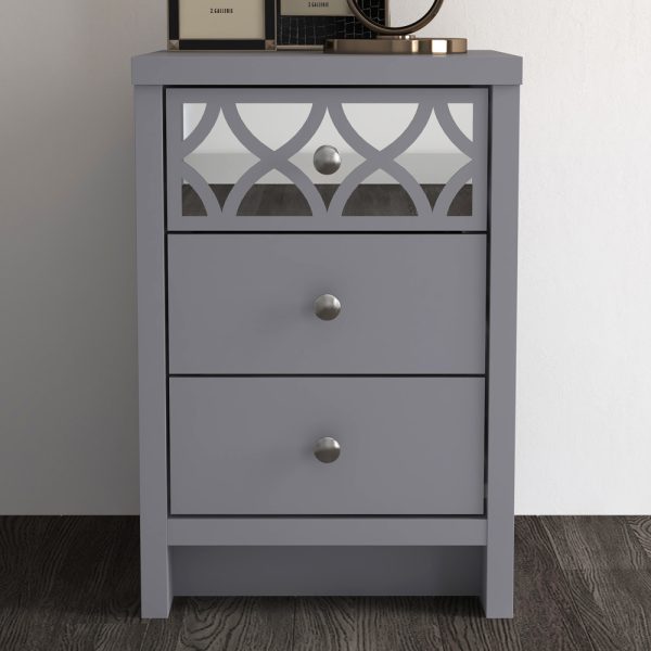 Asmara Wooden Bedside Cabinet With 3 Drawers In Cool Grey | Bed Sava