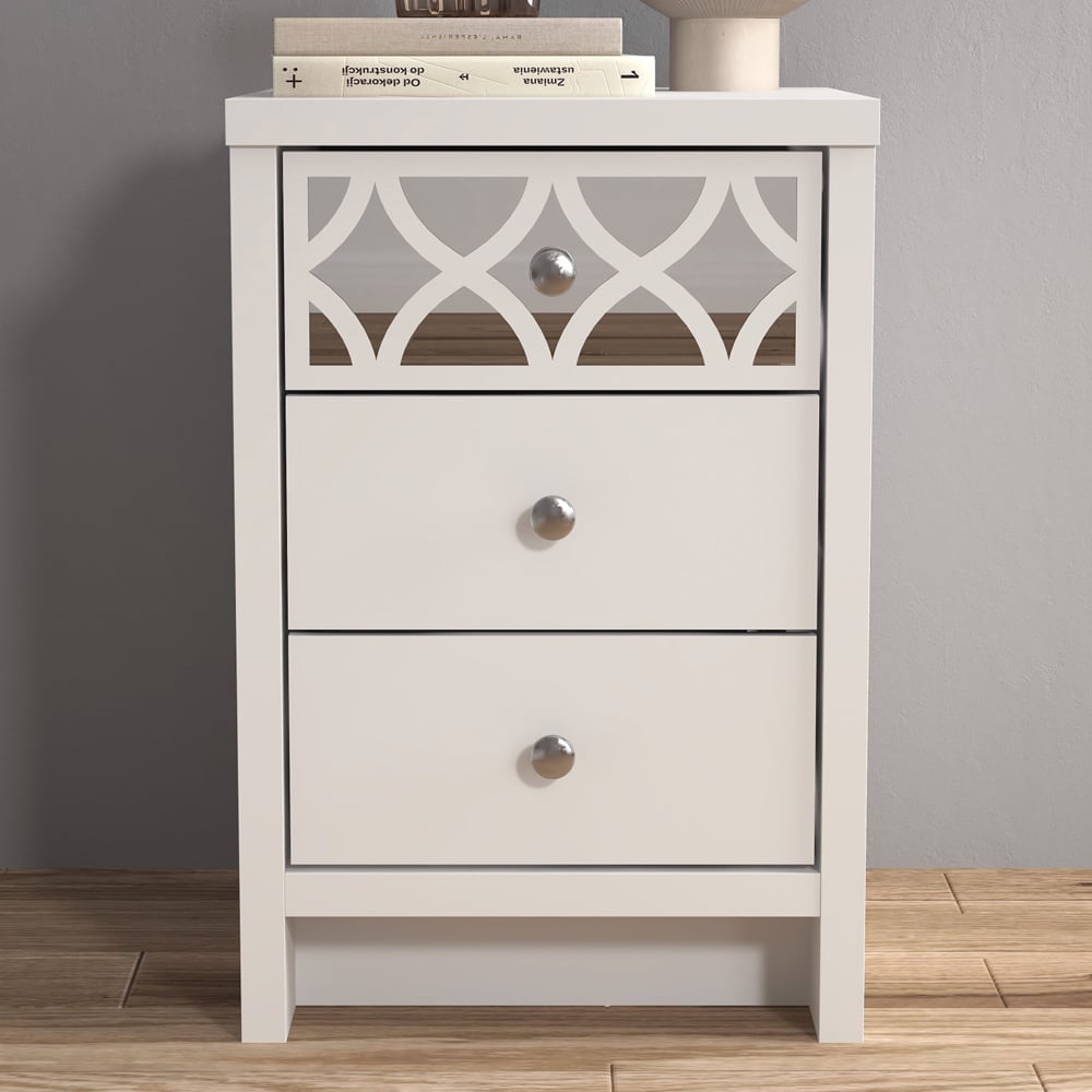 Asmara Wooden Bedside Cabinet With 3 Drawers In White