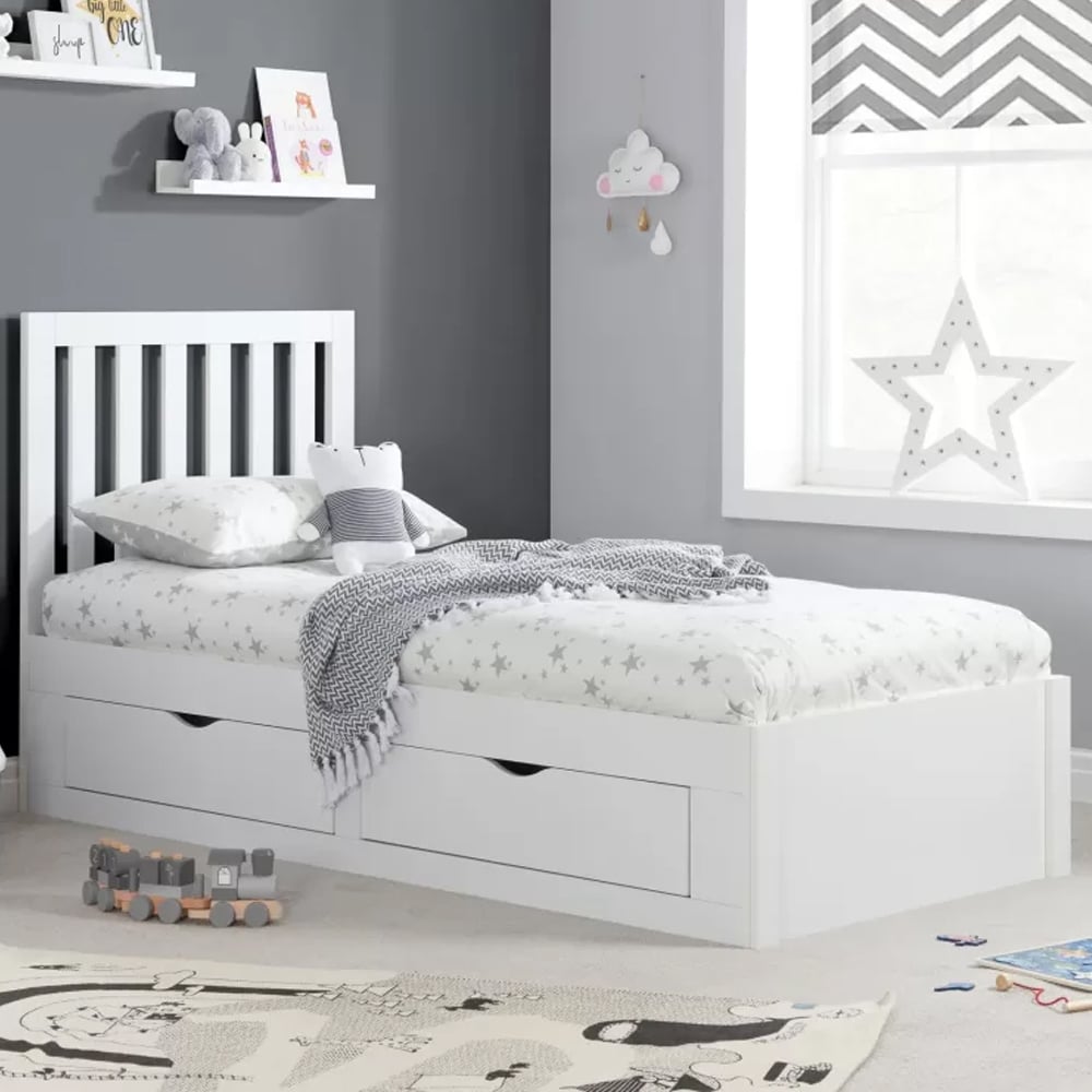 Aspen Wooden Single Bed With 4 Drawers In White