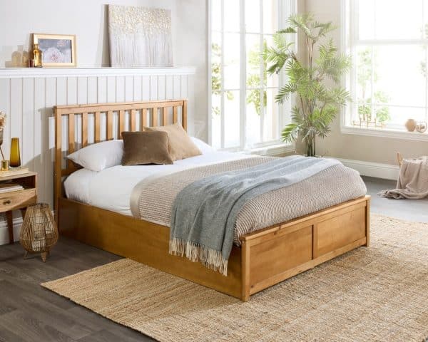 Aspire Atlantic Wooden Ottoman Bed Frame Natural Wood Solid Bedstead | Bed Sava