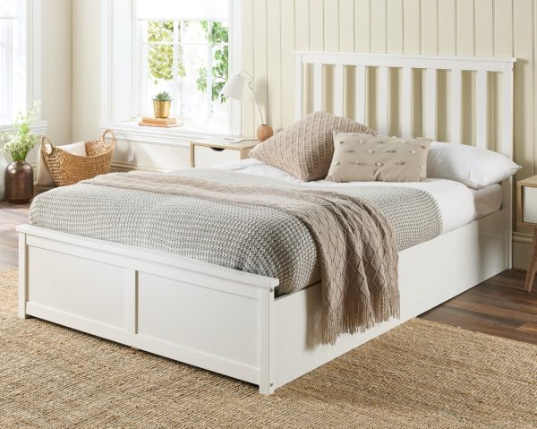 Aspire Atlantic Wooden Ottoman Bed Frame White Wood Solid Bedstead | Bed Sava