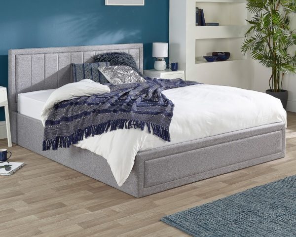 Aspire Grey Linen Quilted Headboard Ottoman Bed | Bed Sava