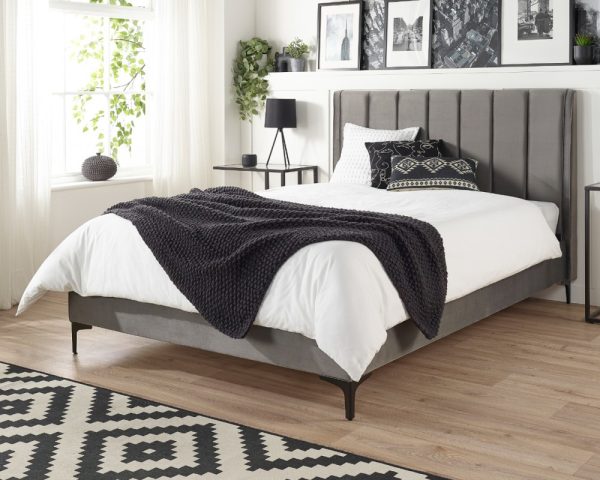Aspire Phoebe Grey Velvet Designer Bed Frame | Bed Sava