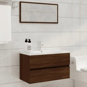 Assago Wooden 2 Piece Bathroom Furniture Set In Dark Brown Oak | Bed Sava