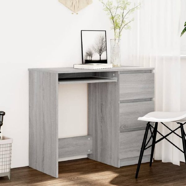 Assago Wooden Laptop Desk With 3 Drawers In Grey Sonoma | Bed Sava