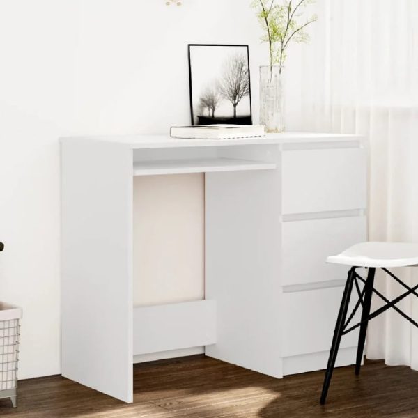 Assago Wooden Laptop Desk With 3 Drawers In White | Bed Sava