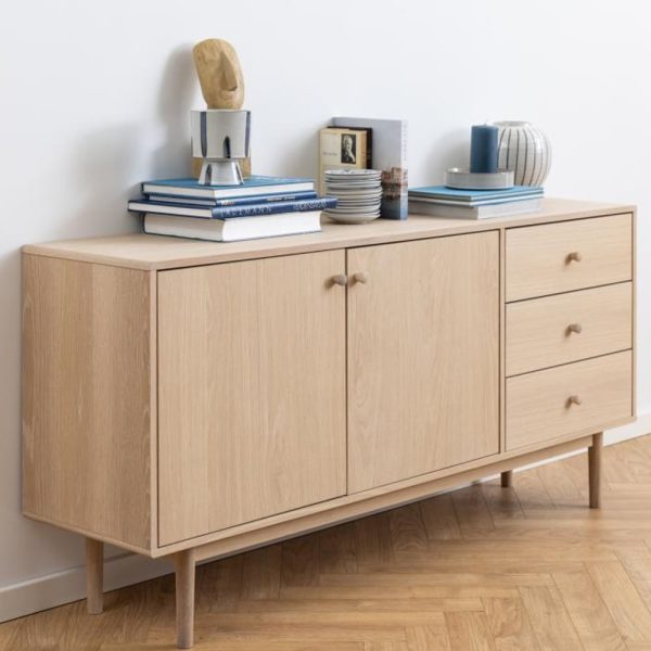 Astonik Wooden Sideboard With 2 Doors 3 Drawers In Oak | Bed Sava