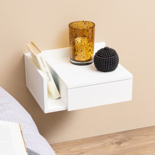 Astoria Wooden Wall Hung Bedside Cabinet With 1 Drawer In White | Bed Sava