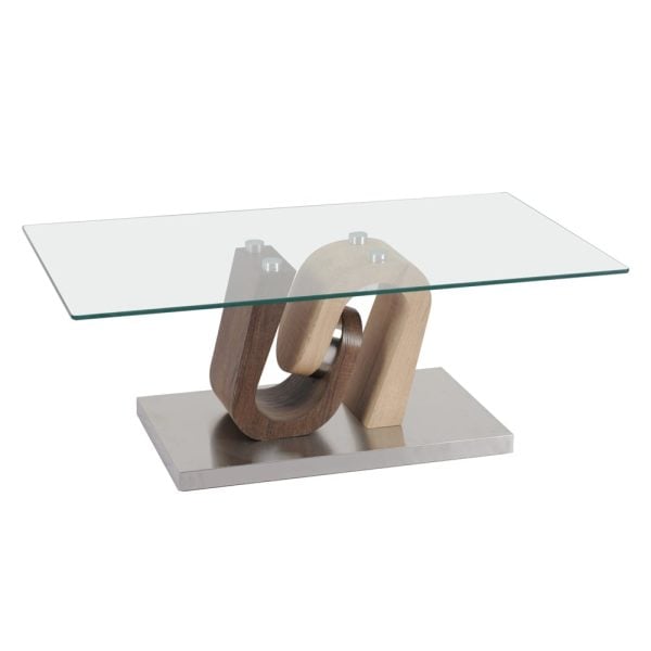 Atlanta Glass Coffee Table With Wooden And Steel Base | Bed Sava