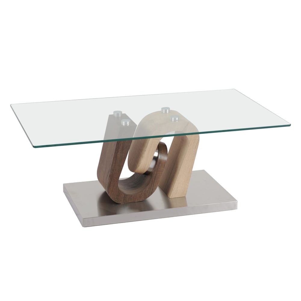Atlanta Glass Coffee Table With Wooden And Steel Base