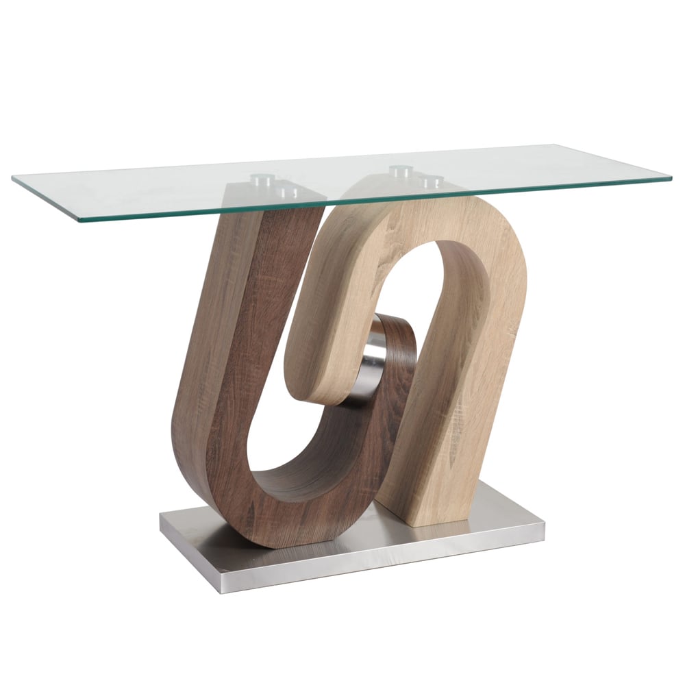 Atlanta Glass Console Table With Wooden And Steel Base