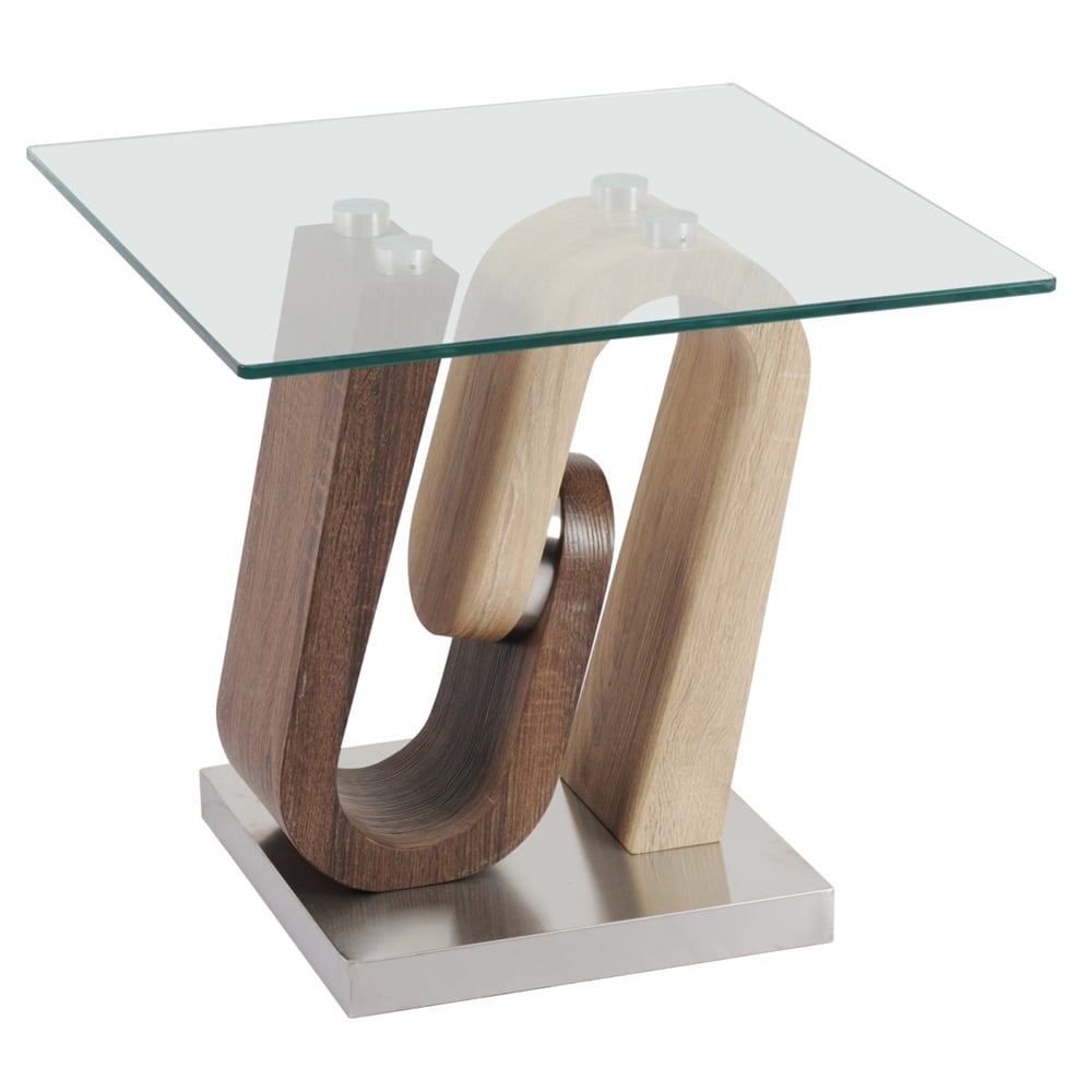 Atlanta Glass End Table With Wooden And Steel Base