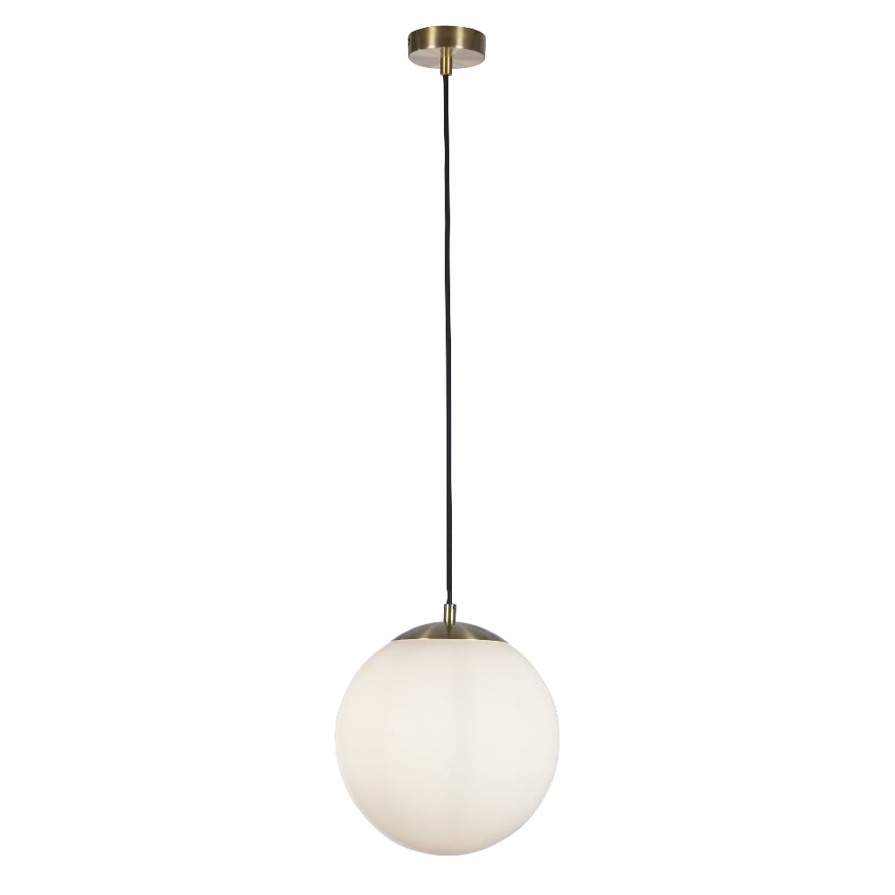Atom Opal Glass Shade Ceiling Pendant Light In Satin Brass