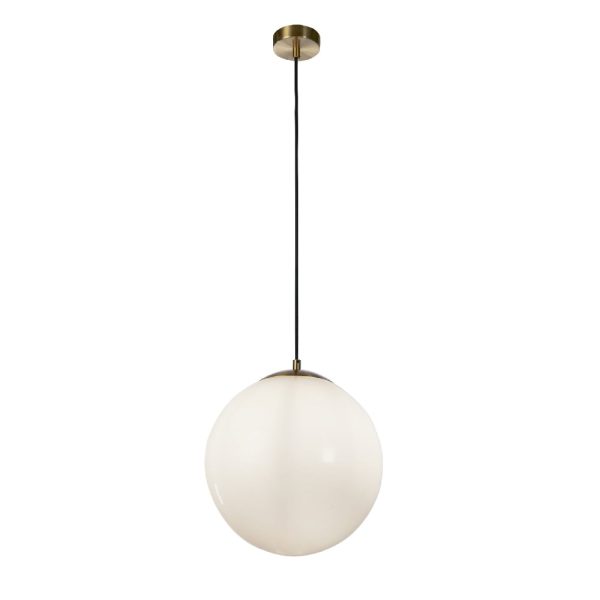 Atom Opal Shade Ceiling Pendant Light In Satin Brass | Bed Sava