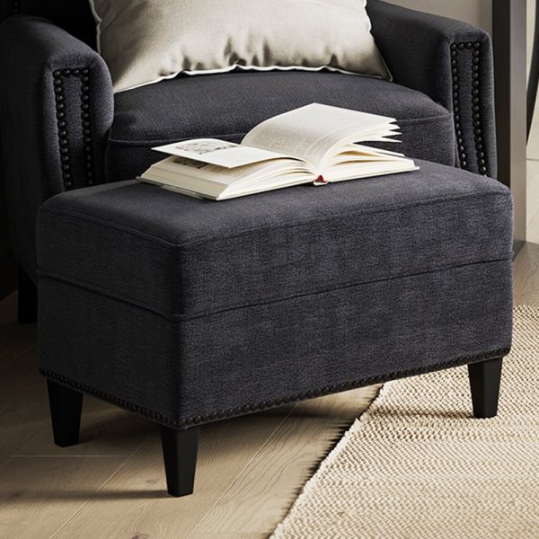 Attica Fabric Footstool With Wooden Legs In Anthracite | Bed Sava