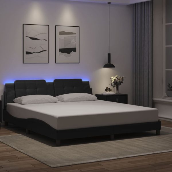 Attica Faux Leather Super King Size In Black With LED | Bed Sava
