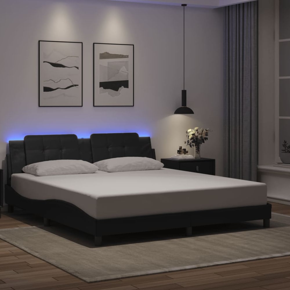 Attica Faux Leather Super King Size In Black With LED