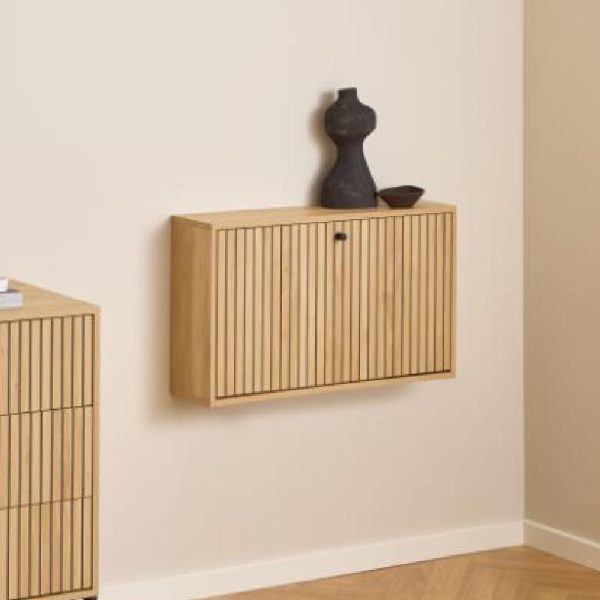 Attica Wall Hung Wooden Shoe Cabinet With Flip Door In Oak | Bed Sava