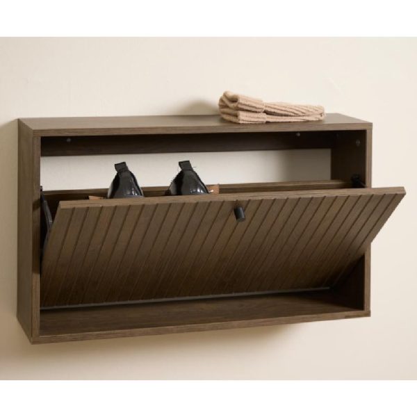 Attica Wall Hung Wooden Shoe Cabinet With Flip Door In Smoked Oak | Bed Sava