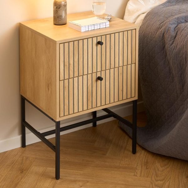 Attica Wooden Bedside Cabinet With 2 Drawers In Oak | Bed Sava