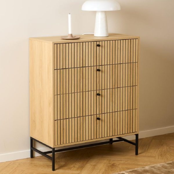 Attica Wooden Chest Of 4 Drawers In Oak And Matt Black | Bed Sava