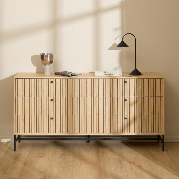 Attica Wooden Chest Of 6 Drawers In Oak And Matt Black | Bed Sava